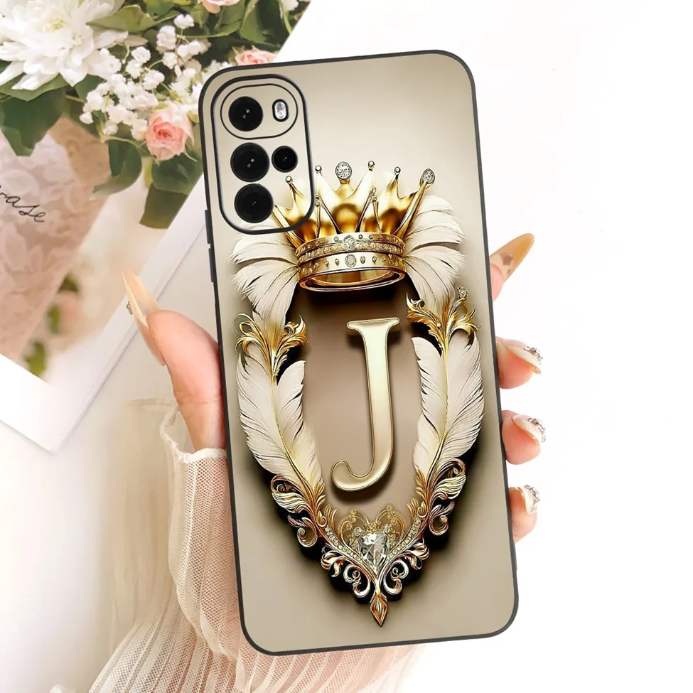 لموتورولا موتو G22 غطاء حافظة فاخرة تاج A-Z رسائل 2D نمط مسطح لينة جراب هاتف XT2231-1 XT2231-2 XT2231-5 #5