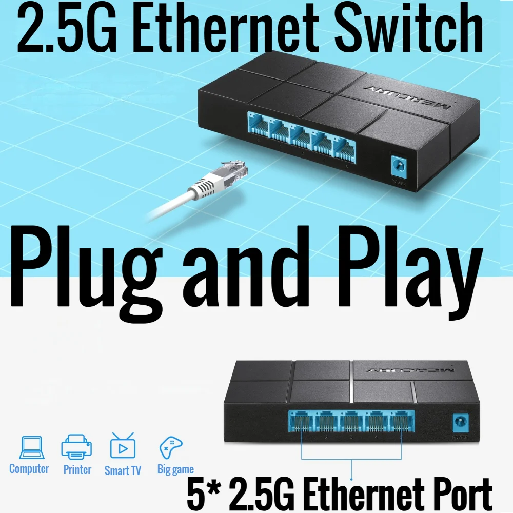 

Пластиковый корпус, 5 портов RJ45 2500 Мбит/с, настольный Ethernet-коммутатор, сетевой коммутатор 2,5 Gigabit Ethernet IEEE 802.3bz/3ab/3u Plug&Play