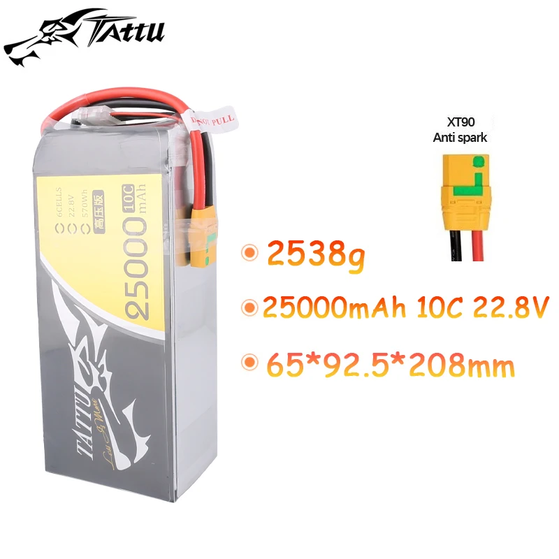 NEW TATTU 22.8V 25000mAh 10C LiPo Battery For RC Helicopter Quadcopter FPV Racing Drone Parts With XT90S Plug