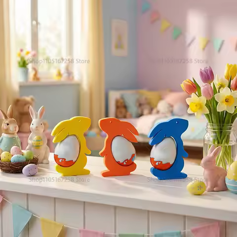 3D printed Standing Rabbit Statue Egg Holder, Cute Kids Room Decor Handcrafted Art, Fun Party Decoration &amp; Creative Gift Idea