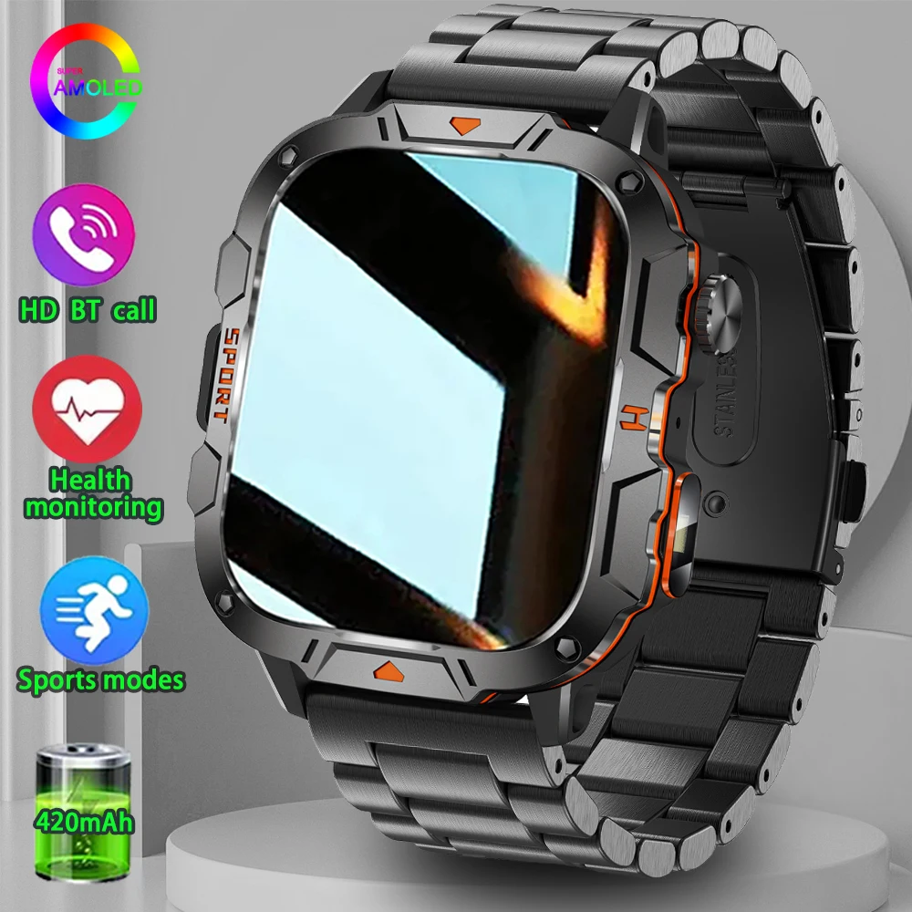 

2024 New Smart Men's Watch LED flashlight Bluetooth Call Call IP68 Waterproof 1.96-inch HD screen Outdoor Military men's watch