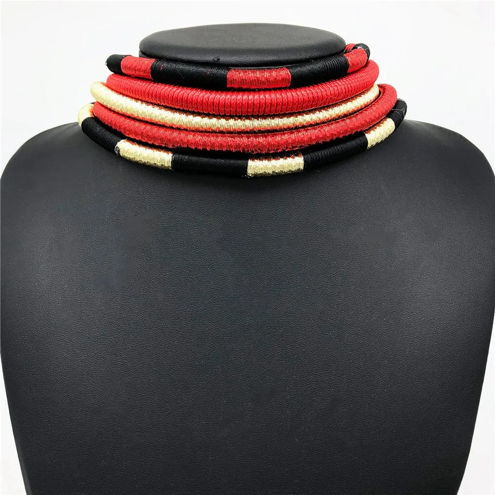 Necklace Earrings Multi-Layer Woven Jewelry Bridal Wedding African Beads Jewelry Set for Women