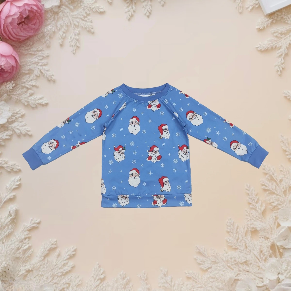 

Christmas Baby Clothes Blue Santa Snowflake Long Sleeve Crew Neck T-Shirt Top for Newborn Infant Toddler Boys Holiday Clothing