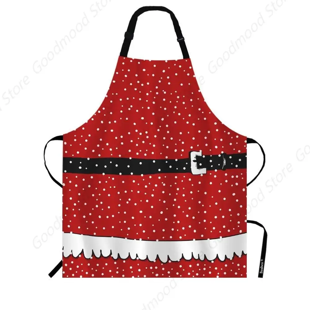 Santa Claus Bib Apron Adjustable Neck Strap Cartoon Christmas Red Santa Belt And Belly Polyester Work Apron Crafting BBQ Drawing