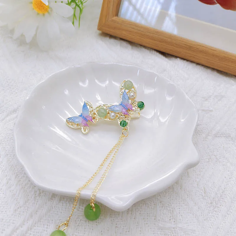 دبابيس شعر على شكل فراشة حلوة مجوفة للنساء، شرابات على الطراز القديم، معلقات السلام، دبابيس شعر على شكل أوراق الخيزران