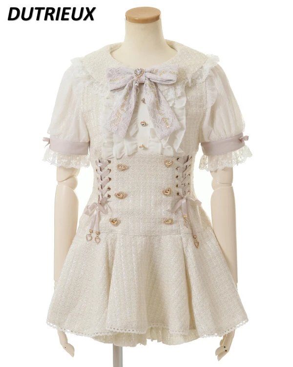 Robe et short à manches courtes bouffantes de style japonais, série Sweet Bow Relief, ensemble deux pièces, Lolita, été, nouveau, 2024