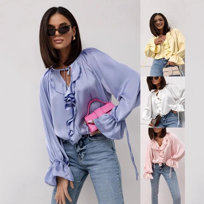 

Women's Pirate Shirt Gothic Blouse Tops Medieval Buccaneer Frills Lace Up Renaissance Vintage Vampire Prince PoetLuxury Shirts