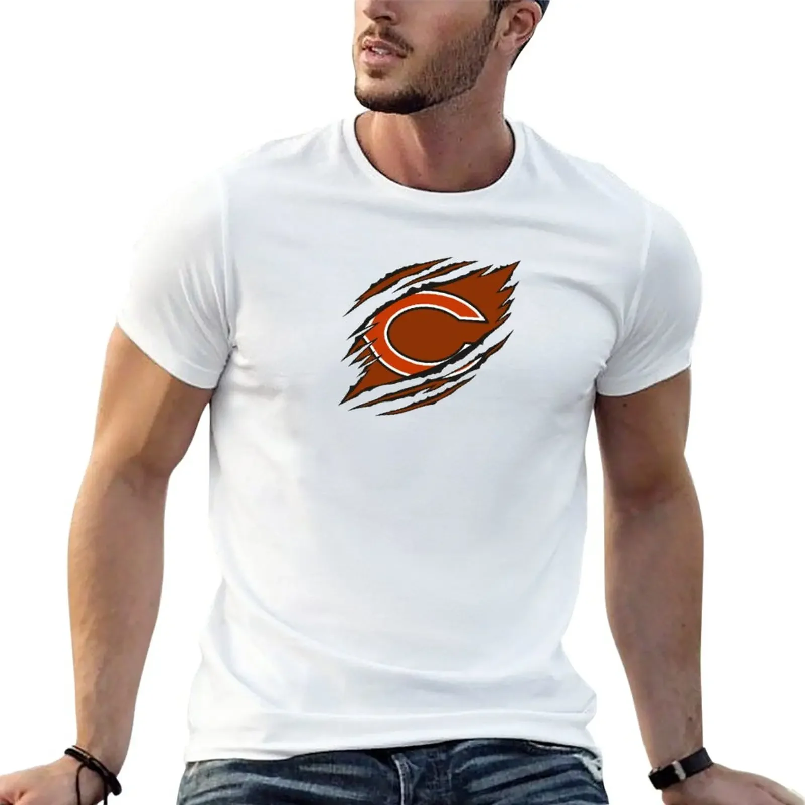 New Ripped Chicago Logo T-Shirt tops cute clothes oversized t shirt men heavyweight Round Collar Outfits funny style tops 2024