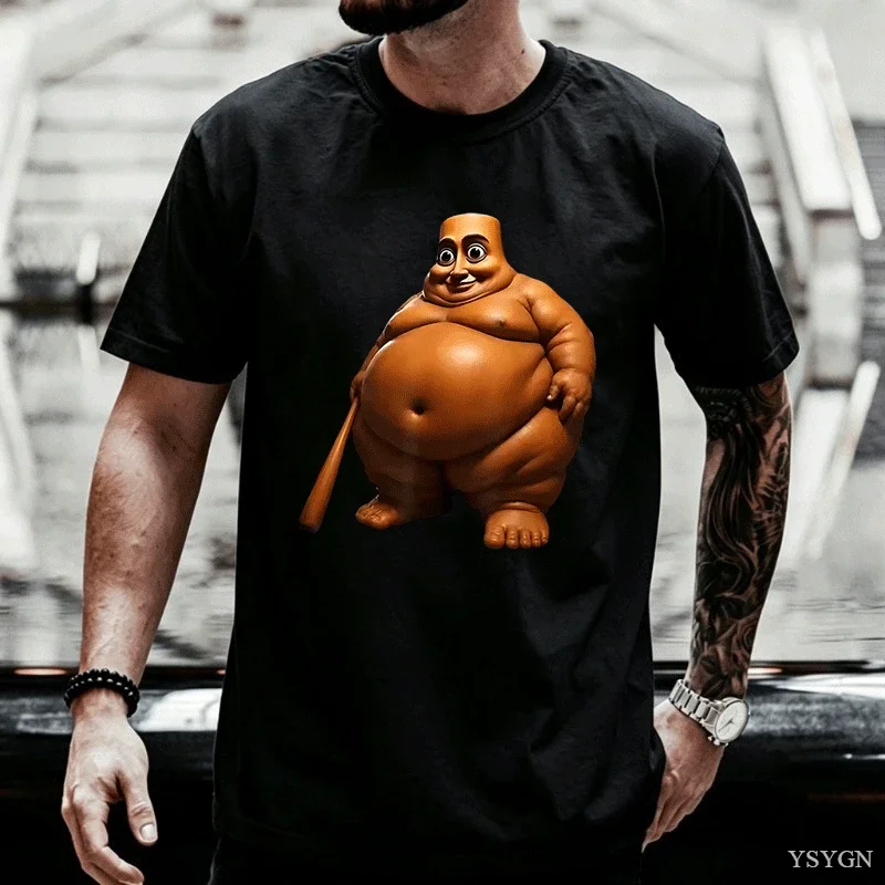 Funny Wood Carving Fat Man Pattern Printed Men T-shirt Casual and Comfortable Breathable Quickdry Outdoor Activities Clothing
