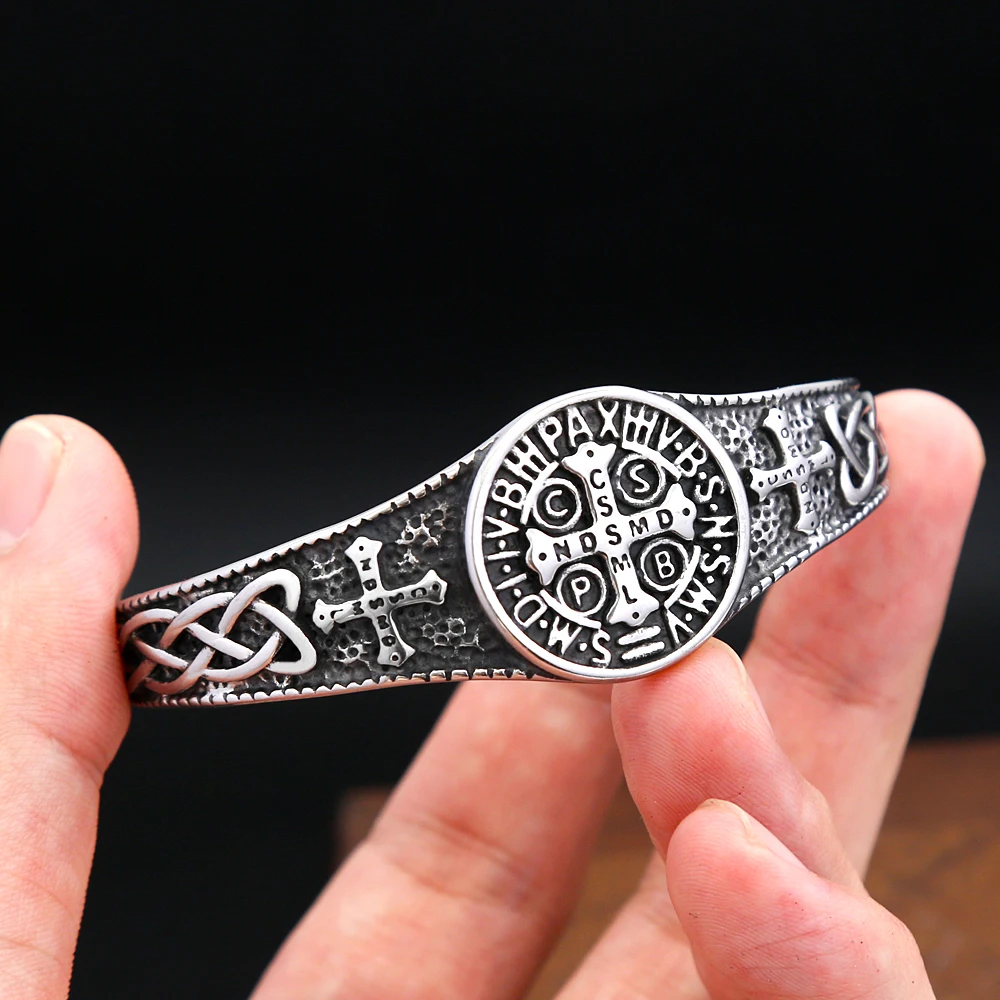 316L Neue Klassische Saint Benedict CSPB Armband Für Männer Frauen Edelstahl Kreuz Öffnung Armreifen Mode Schmuck Dropshipping