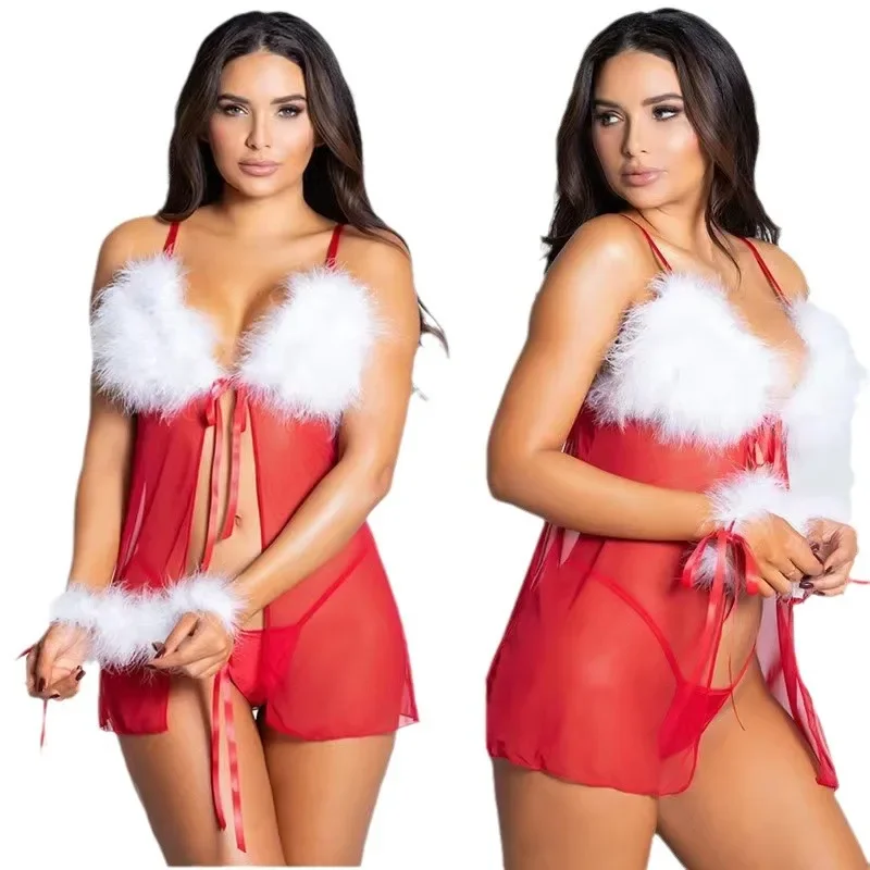 Uniforme de Navidad Sexy, traje peludo, ropa interior Sexy, pijama, disfraz de Navidad, porno, disfraces de Halloween para mujer, falda, ropa