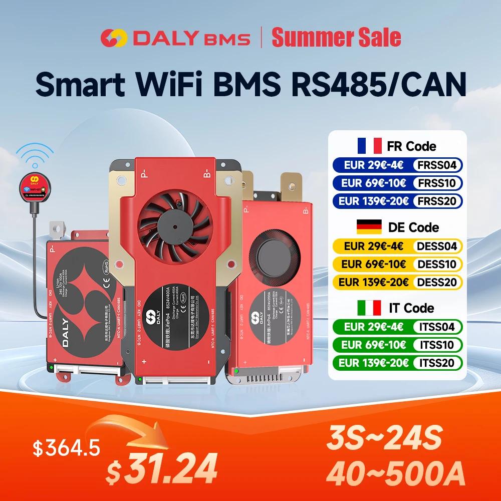 

Daly Smart BMS 4S Lifepo4 3.2V 4S 12V 8S 24V 16S 48V WiFi BMS 40A 60A 100A 150A 200A 250A 300A 500A Li-ion 3.7V BMS RS485 CANBUS