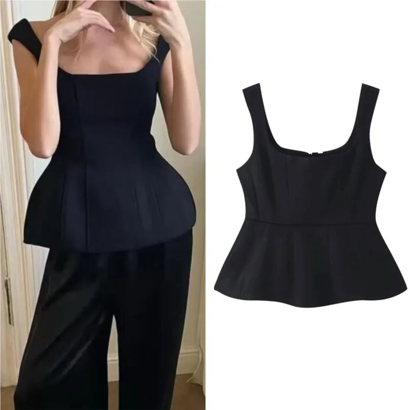 

Women's Square Collar Sling Top 2026 Spring Summer Fashion Elegant Sleeveless Slim Tops Sexy Female Streetwear Tank Top