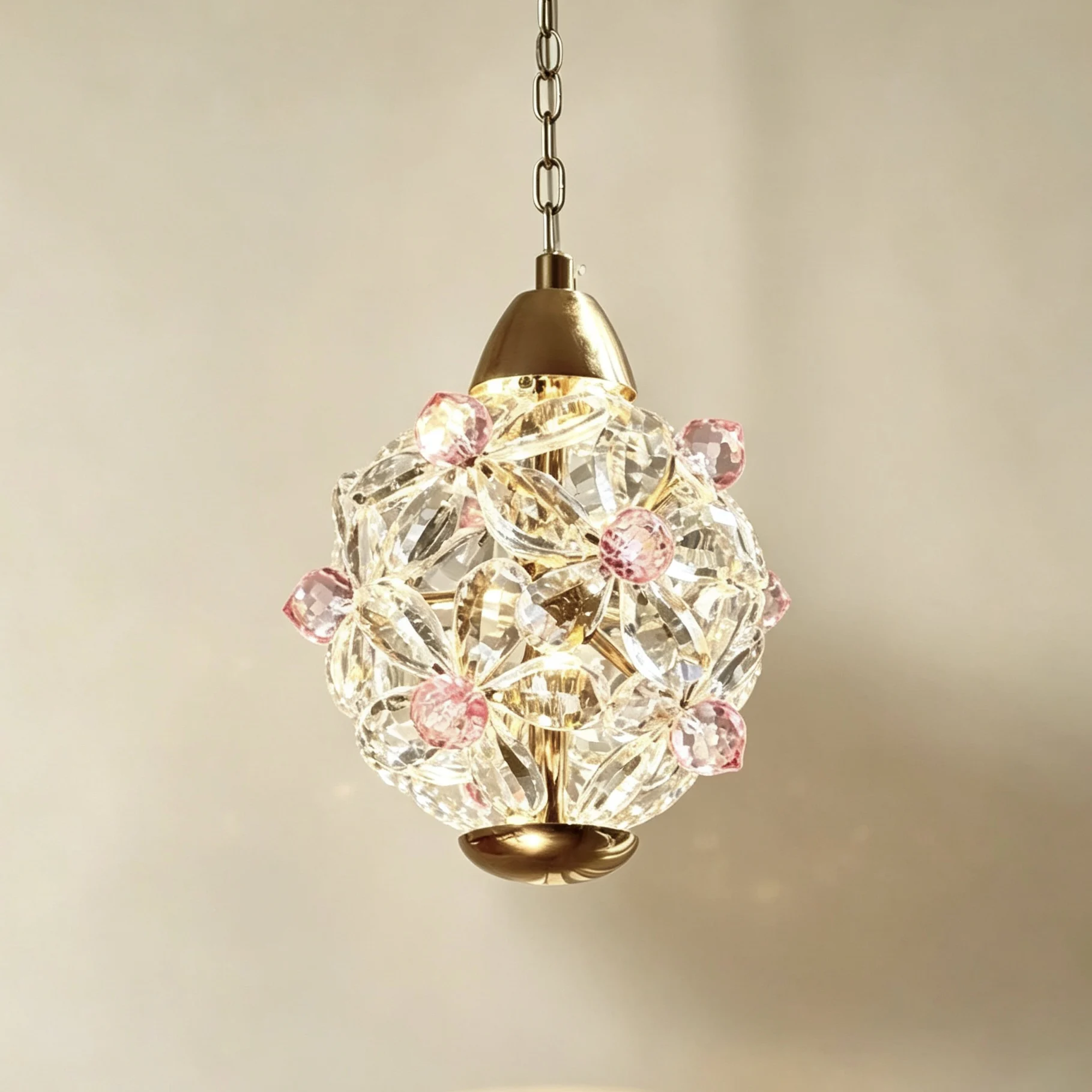 

French Flower Mini Pendant Light - Warm Romantic Crystal Lamp, High-End Designer Style for Bedroom Bedside, Passage, Foyer, Corr