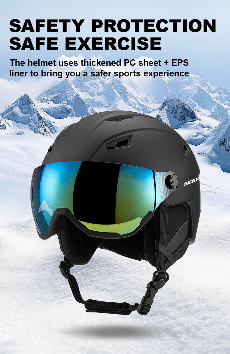 SEEKER Skihelm und Schneebrille All-in-One für Erwachsene, Unisex, Winter, Ski, Skating, Skateboard, Single- und Double-Board, Sicherheitshelm – Detail 1