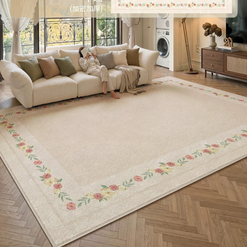 French Fresh Style Carpets for Living Room Light Luxury Bedroom Decor Carpet Flowers Bedside Plush Rug Soft Home Thick Floor Mat