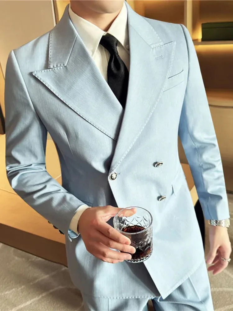 

Spring British Style Men Blazers Double Breasted Casual Suit Jacket Wedding Business Coat Social Banquet Tuxedo Costume 2025 New