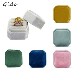 Caja octogonal de terciopelo para anillos, caja individual doble con tres ranuras para anillos de compromiso de boda, caja de almacenamiento para pendientes, elegante Retro