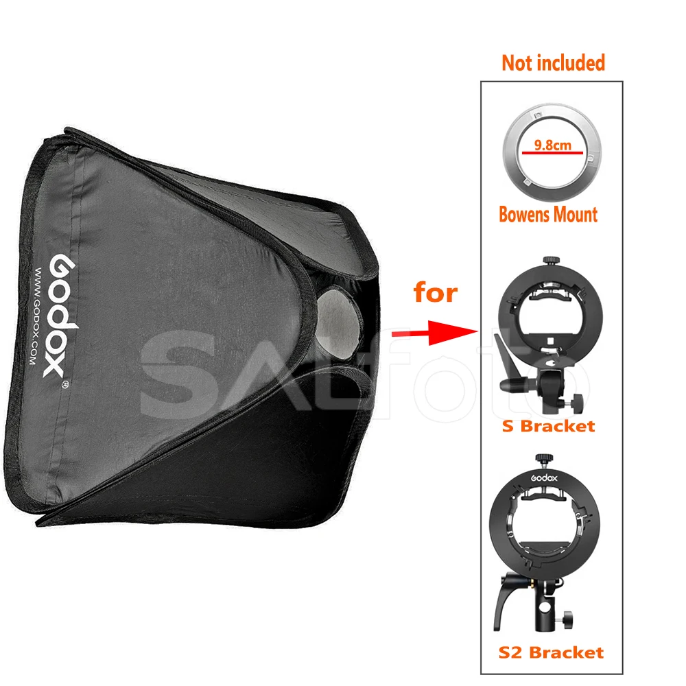 Godox 40x40 سنتيمتر 50x50 سنتيمتر 60x60 سنتيمتر 80x80 سنتيمتر الأصلي طوي سوفت بوكس ل S-نوع بوينز فلاش حامل جبل S2 Speedlite قوس