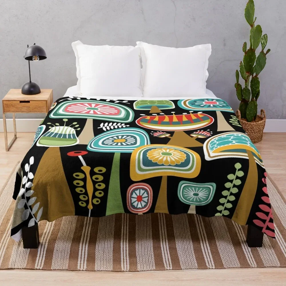 

Colorful Mid Century Modern Mushrooms // Large Scale Throw Blanket Personalized Gift Bed linens Soft Beds Blankets