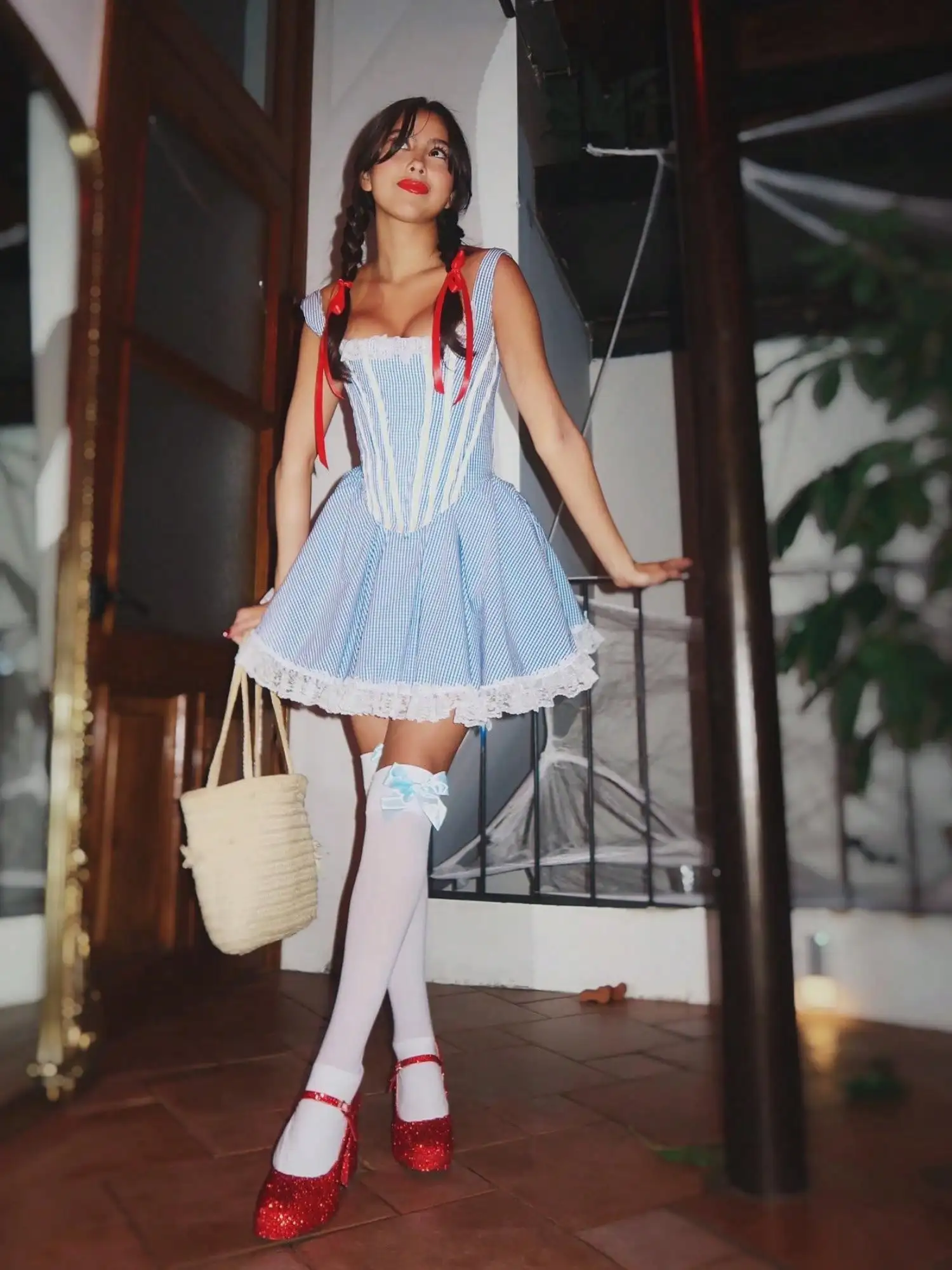 

Women's Vintage Plaid Print Mini Corset Dress Halloween Costume Sleeveless Tank Dress Cosplay Outfit For Holiday Party