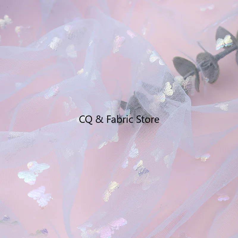 Tessuto di tulle a rete con motivo fiocco colorato da 2 metri per abbigliamento per bambini, abito, gonna gonfia, tessuto di design