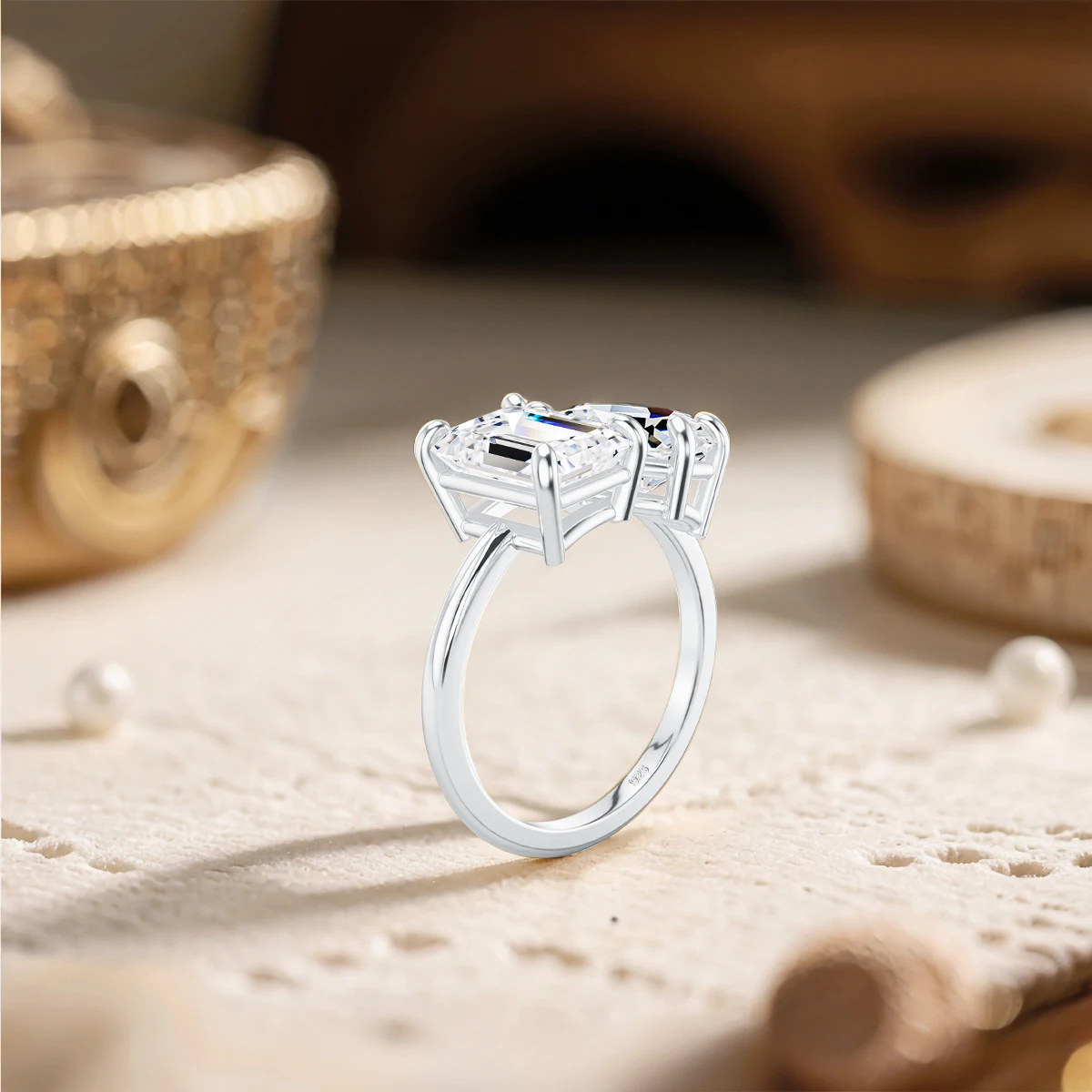 Zertifizierter 3,5 Karat 2-Stein-Moissanit-Ring für Damen, 100% 925 Silber, Luxus-Designer-Marke, Hochzeitsschmuck mit Labor-Diamanten, hohe Qualität – Detail 3