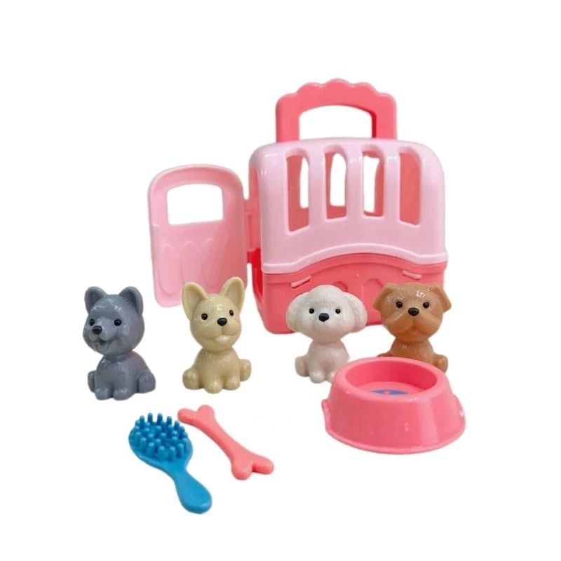 Y4QAインタラクションPRETENDPLAY犬のグルーミングセットおもちゃのためのおもちゃをケアシミュレーションペット育ておもちゃミニ犬ケージの子供ギフト