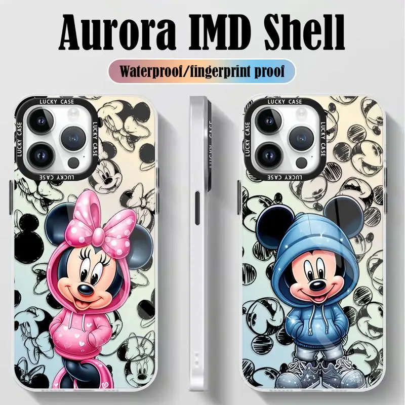 Disney Mickey Minnie Girl Boy for iPhone 15 14 13 12 11 pro Max XS XR X 7 8 Iridescent Laser Clear Gradient Matte Phone Case