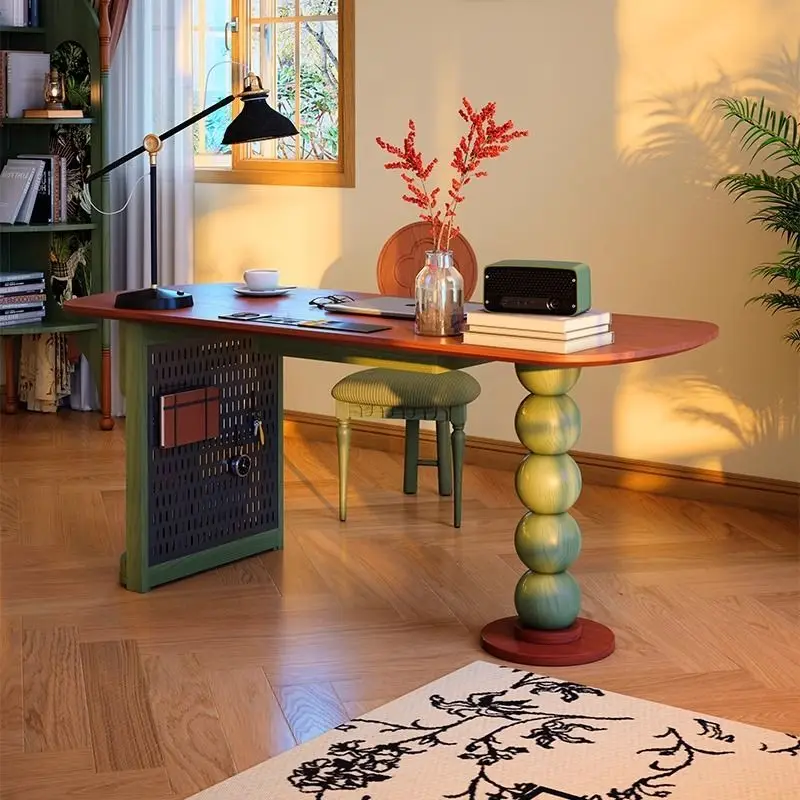 

Hole board integrated desk, medieval solid wood desk, French retro desk with drawers