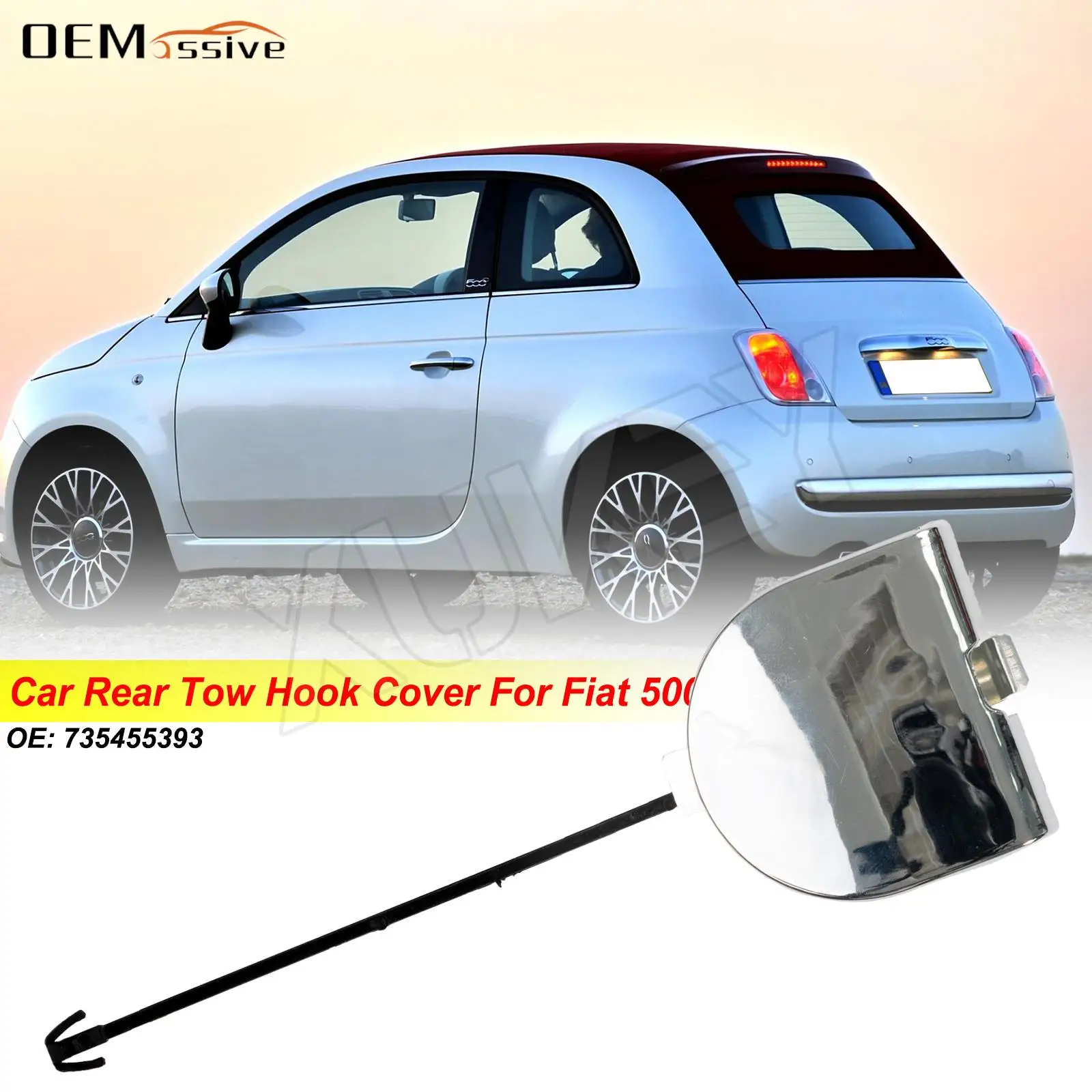 For Fiat 500 2007-2015 Full Chrome Car Rear Bumper Tow Hook Towing Eye Cover Traction Auto Accessories 2008 2009 2010 2011