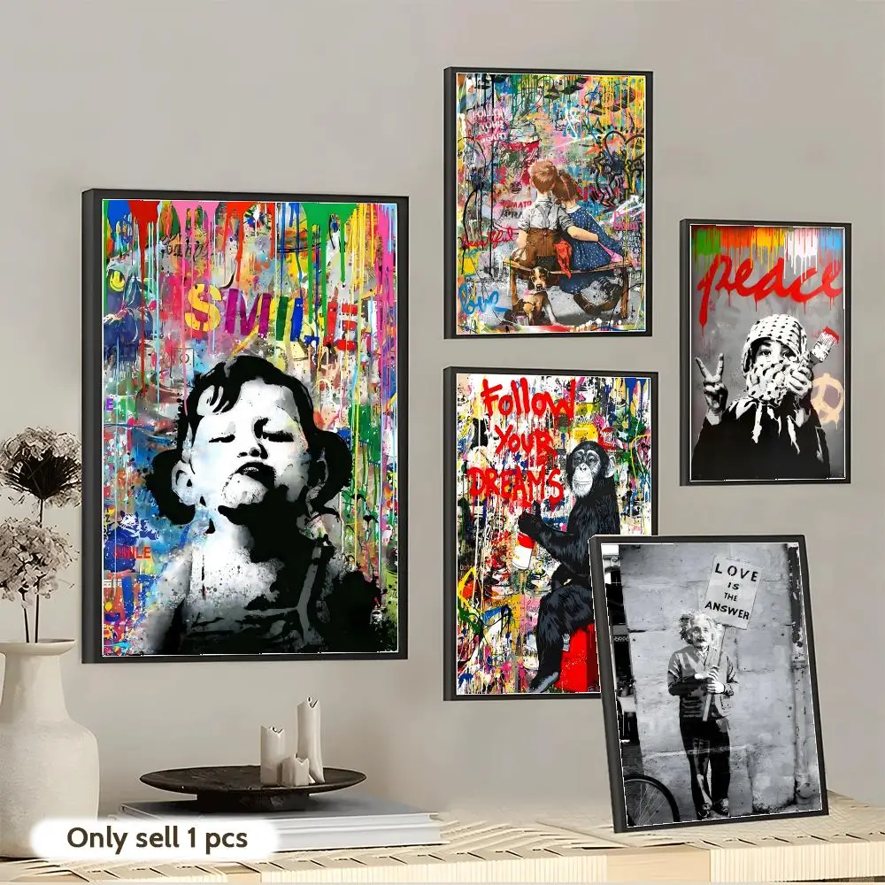 Banksy Straßen-Graffiti-Gemälde Kalligrafie Baumwoll-Leinwand Wandkunst Poster Ästhetisches Gemälde für Wohnzimmer Schlafzimmer Heim-Dekoration