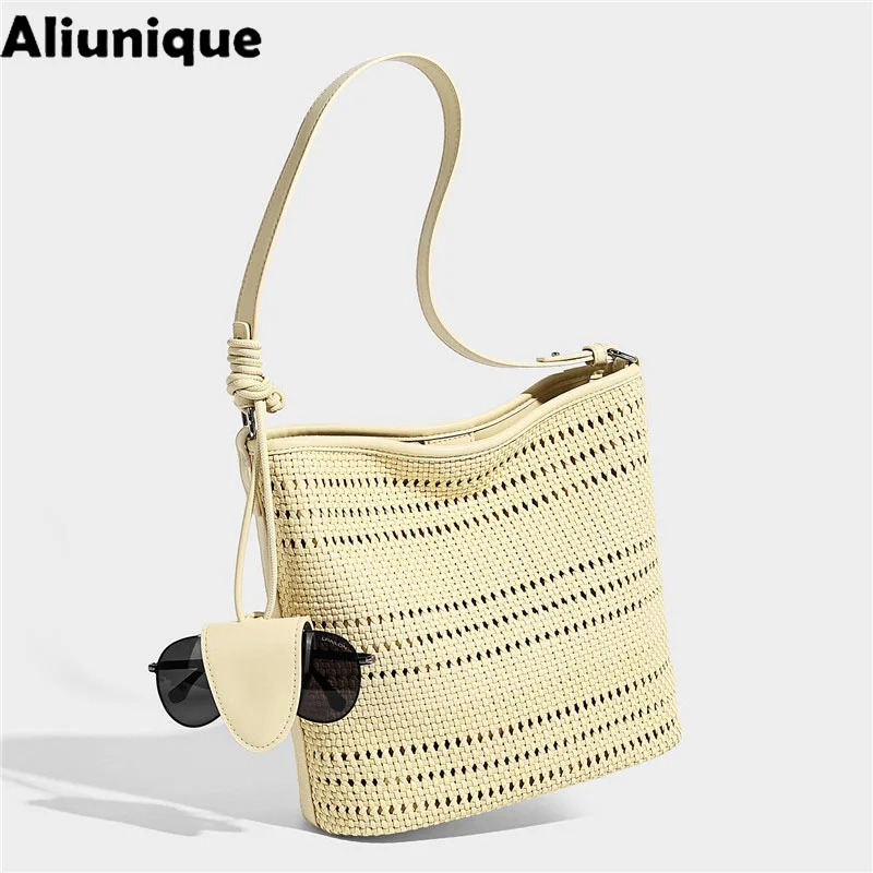 2026 Hot Selling New Handmade Woven Bucket Bag Fashion Leather Surface Single Shoulder Bag Casual Style Women Underarm Bags