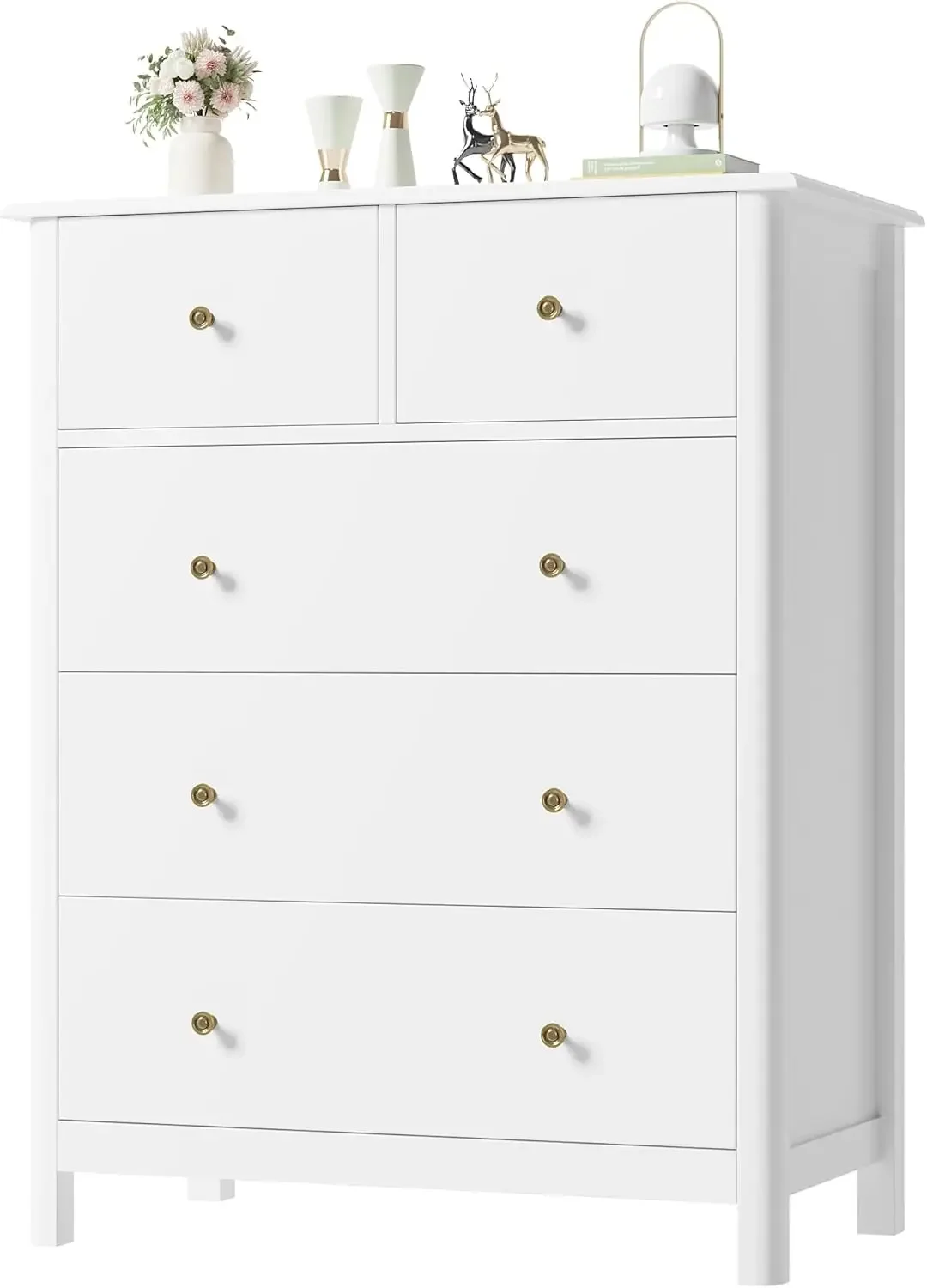 White Dresser with 5 Drawers Tall Dresser Chest of Drawers 5 Drawer with Deep Space Wood Storage Cabinet