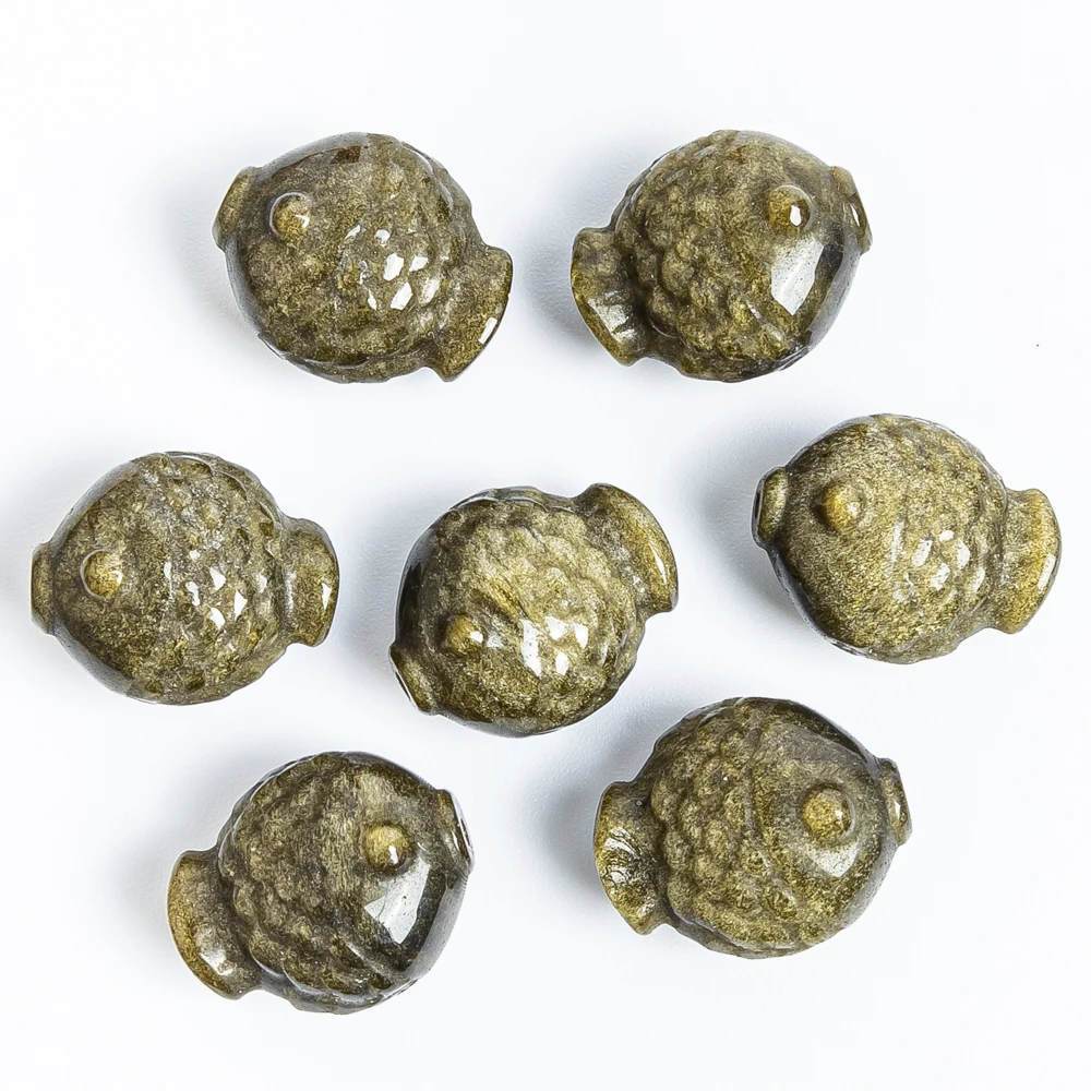 Bulk 5Pcs Golden Flash Obsidian Koi Fish Pendant 18x15mm Luck Charm Drilled Hole Protection Stone for Jewelry Making Necklace