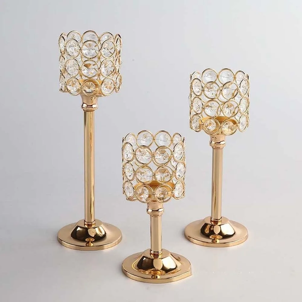 Metal Crystal Candle Holder Romantic Goblet-shaped Wrought Iron Candlestick Table Ornaments Creative Craft Candelabra
