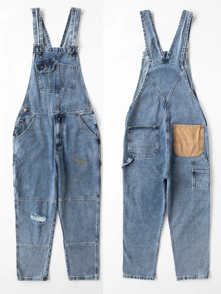 

Мужские джинсовые комбинезоны, свободные прямые брюки, большие размеры, выцветшая сезонная одежда на весну и осень, удобная дышащая повседневная одежда