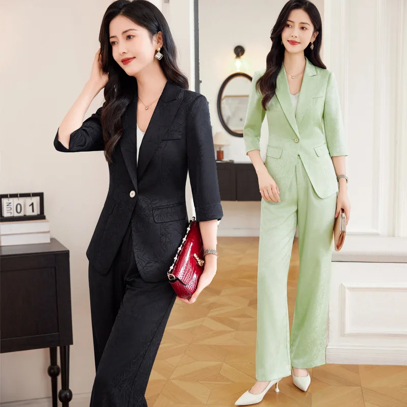 High-End Glossy Satin Jacquard Blazer for Women2024Early Spring New Three-Quarter Sleeve Retro Suit Suit