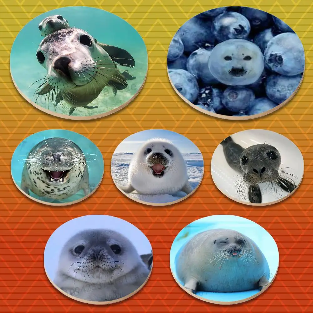 

Cute Funny Animal Seal Sea Round Wooden Coasters Suitable for Drinks Tea,Coffee for anti-slip decoration in bars and cafes