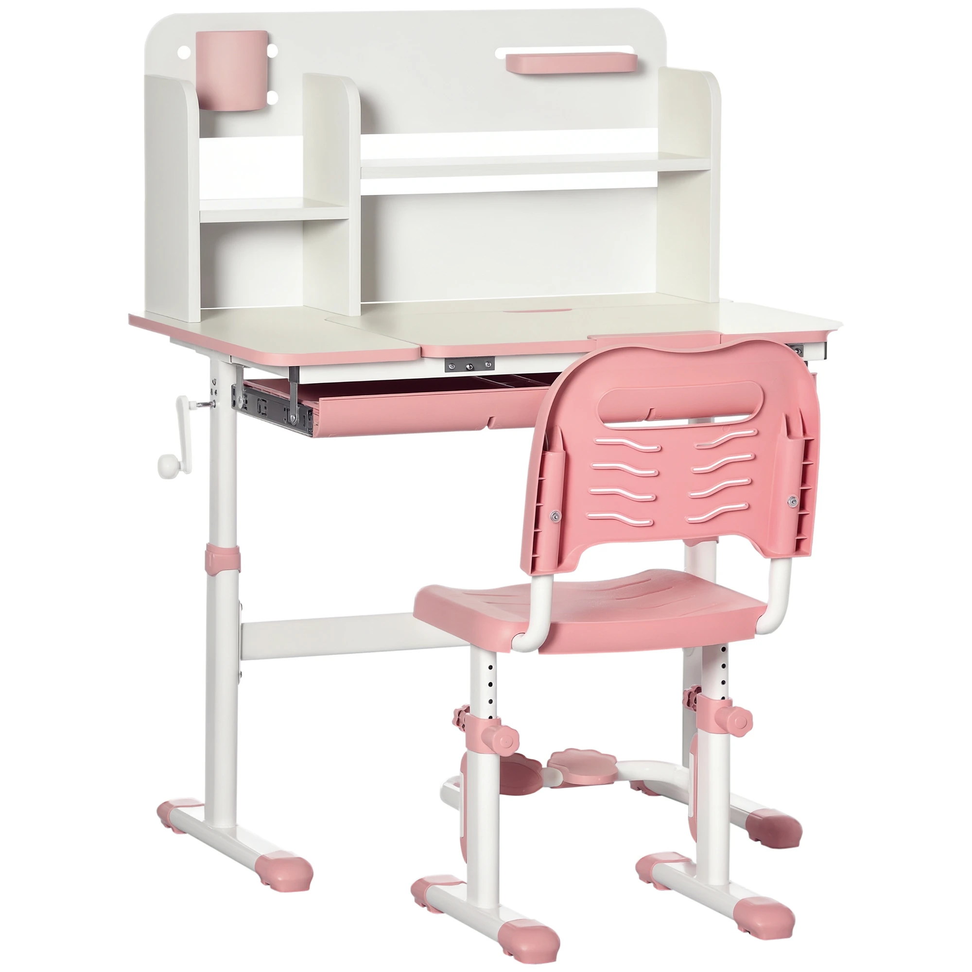 HOMCOM Escritorio y Silla para +3 Años con Altura Ajustable y Mesa Inclinable 80x52x88-109 cm y 35,5x44,5x66-80 cm