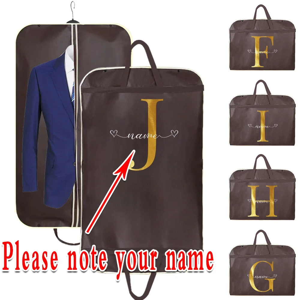 Customized Brown Non-woven Dust Cover Thickened Suit Jacket Protective Cover Wardrobe Storage Bag Fashionable Gold Letter Series