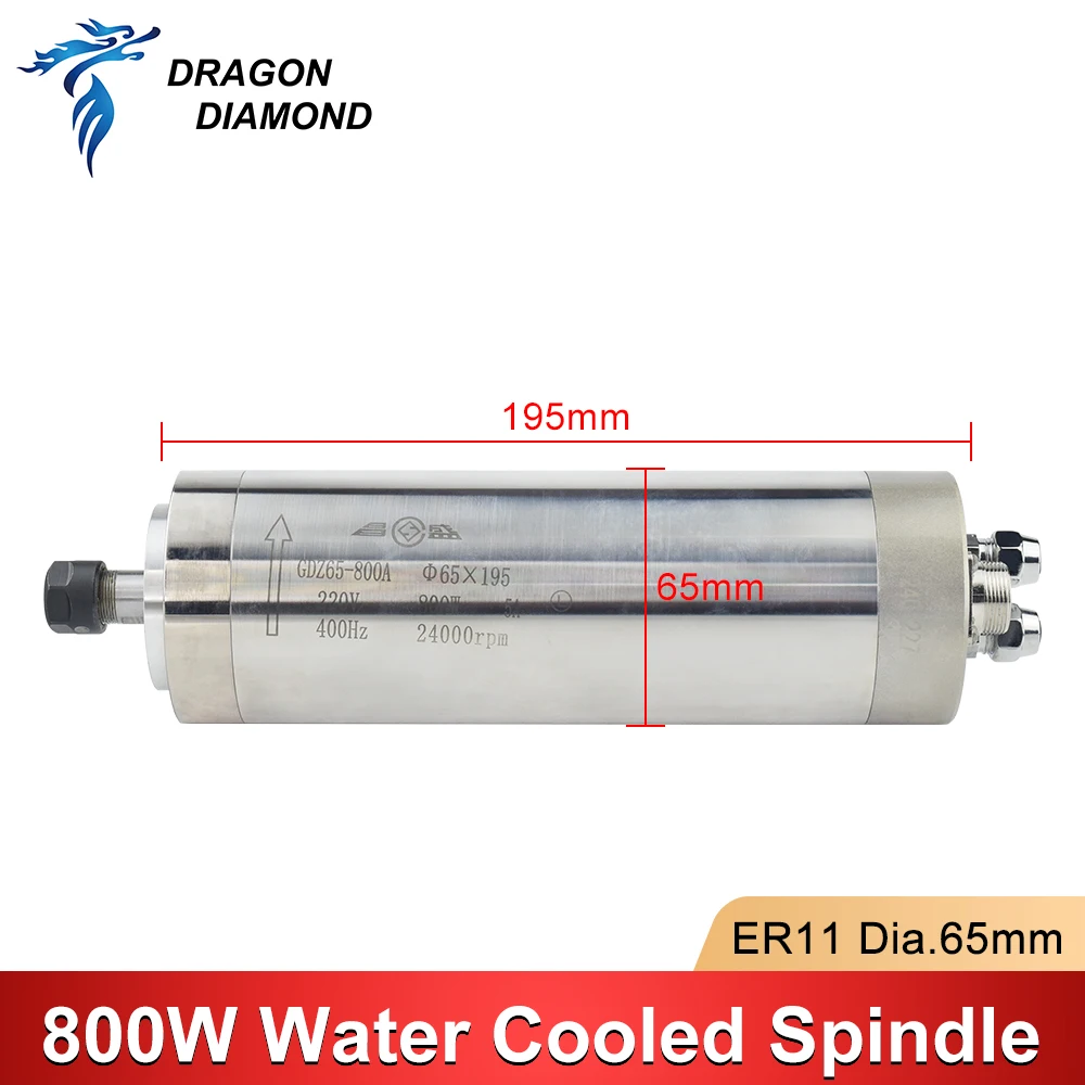 800W Water Cooled Spindle Motor ER11 Diameter 65*195mm 2/4 Bearings 220V For CNC Engraving Machine