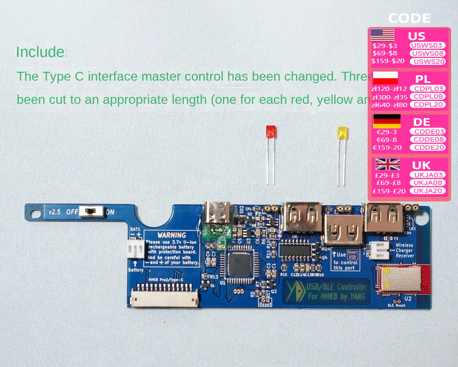 YDKB electrostatic capacitance to wireless Bluetooth BLE BT dual-mode master control non-keyboard suitable for HHKB Pro2 series