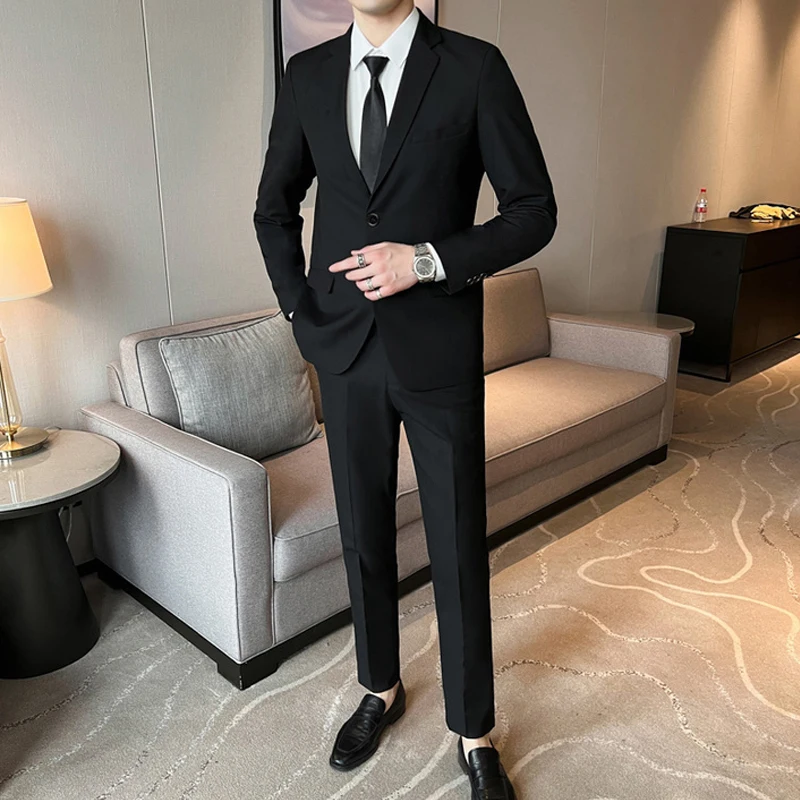 Men‘s 2 Piece Slim Fit Suit Se - Korean Men Formal Wear recension och pris