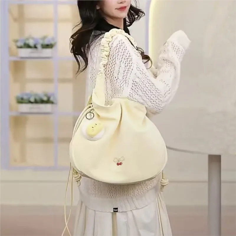 

Милая милая сумка через плечо с бантом, женская плиссированная сумка через плечо большой емкости на шнурке, женская однотонная повседневная модная сумка подмышками