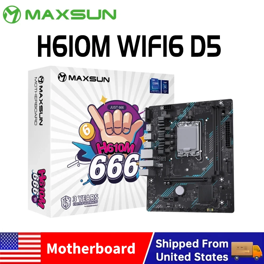 

Материнская плата MAXSUN H610M WIFI D5 с поддержкой процессора Intel 14/13/12 поколения Core LGA 1700, DDR5 M.2 PCIEX16 4,0, компьютерные компоненты