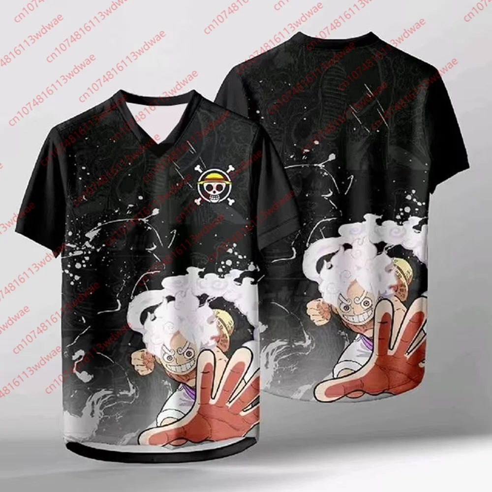 

2026 One Piece Jersey Animation Short-sleeved T-shirt ACE Men's Women's Street Fashion Polo Shirt 5 Luffy Animation T-shirt