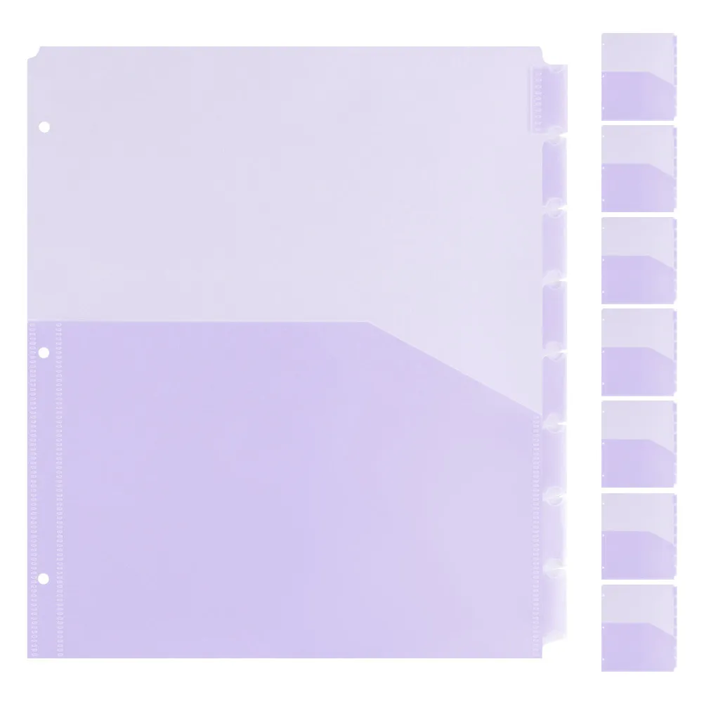 8Pcs A4 File Binder Pockets 5 Assorted Colors Semi Clear Plastic Divider Folders with 3 Holes for Easy Document Sorting Storage
