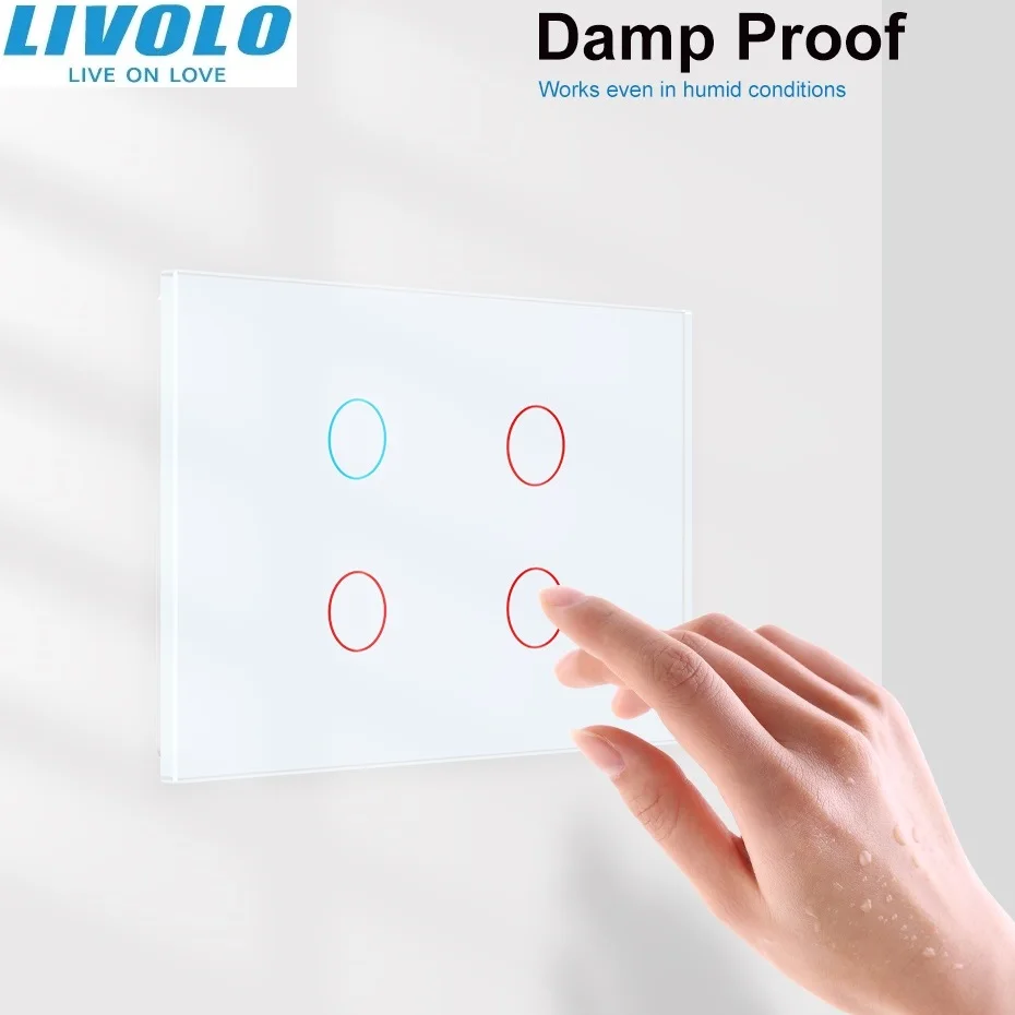 Livolo US/AU Standard Wall Light Switch Tempered Glass Panel Touch Control Light Switch AC 110~250V/50~60Hz 3/4 Gang