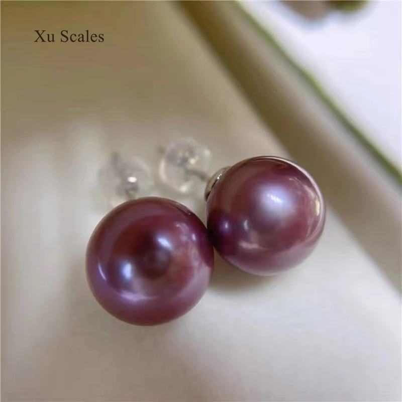 

Natural Freshwater Edison Pink Purple Round Pearl Earrings S925 Sterling Silver Large Particle Paired Temperament Jewelry Gift